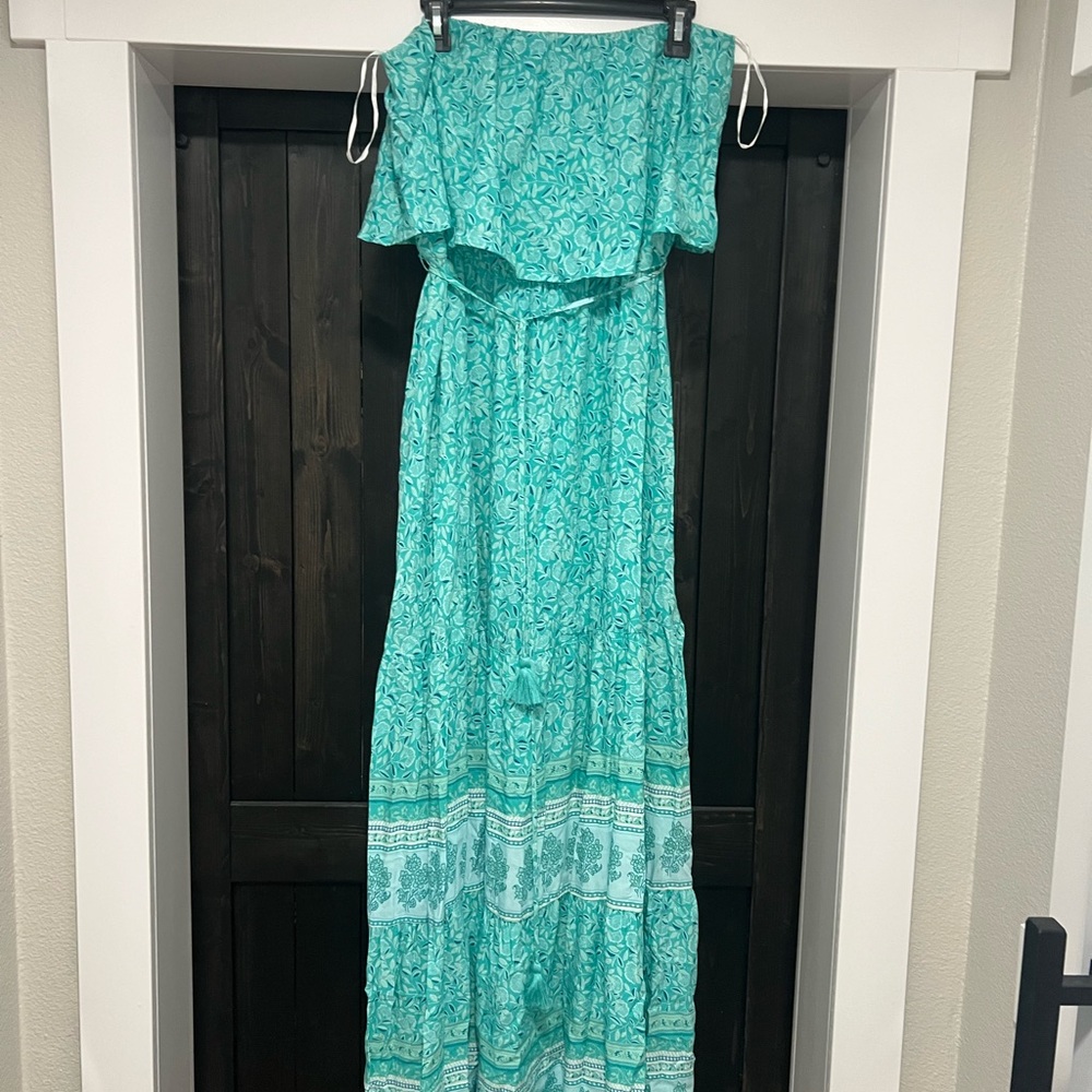 NWOT Strapless Teal Maxi Dress